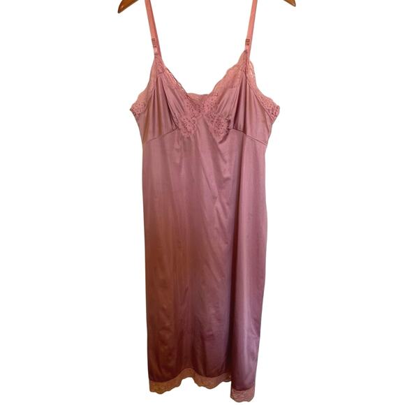 VTG Vassarette Mid Century Modern Pink Classic Slip Dress W/ Lace Trim Large - Picture 1 of 12